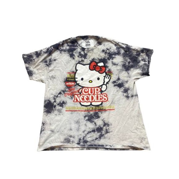 Hello Kitty Shirt Adult Medium Black White Tie Dye Nissin Cup Noodles Promo Mens - Picture 1 of 11